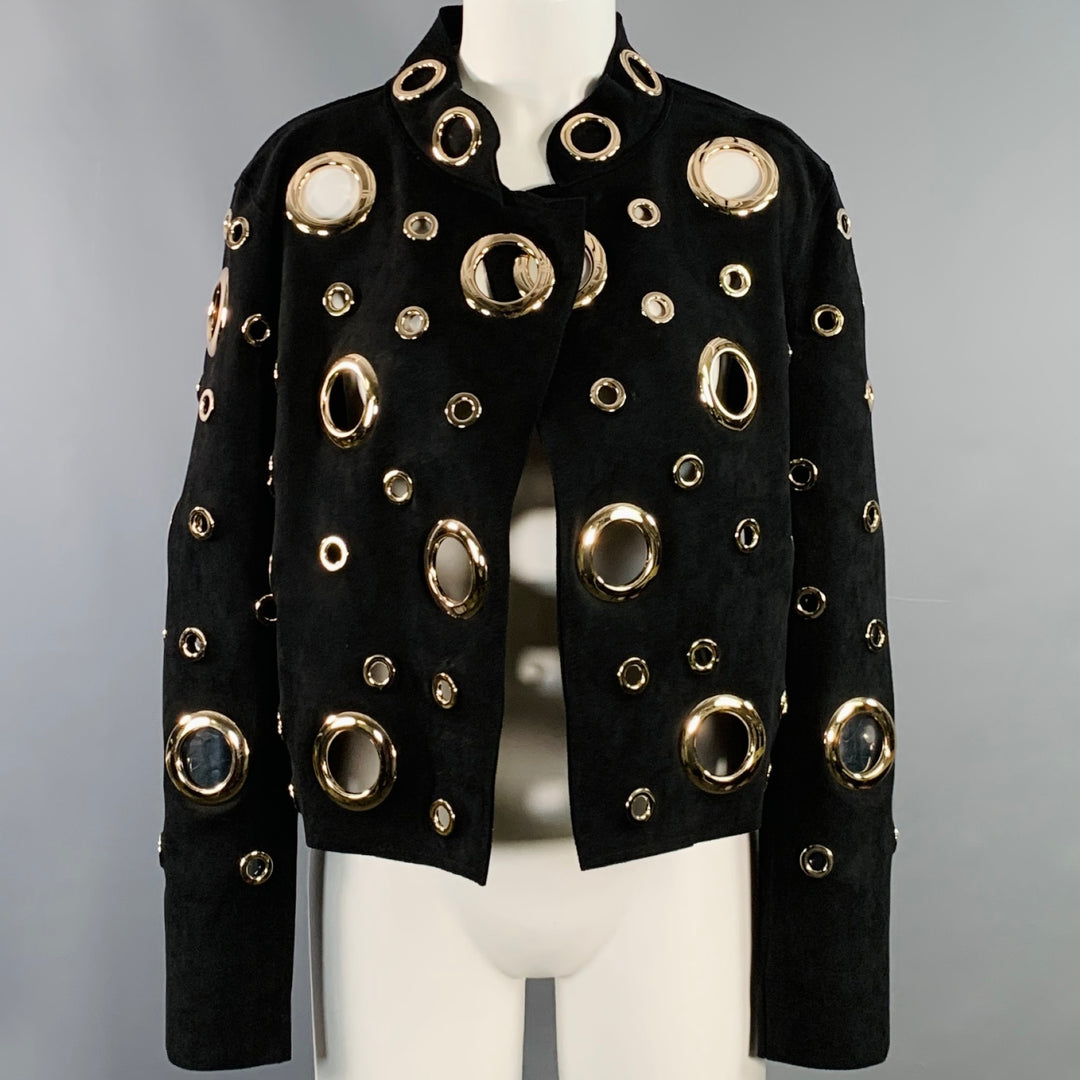 ALBERTO MAKALI Size M Black Gold Faux Suede Grommets Jacket