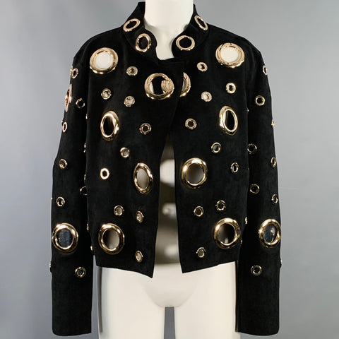 ALBERTO MAKALI Size M Black Gold Faux Suede Grommets Jacket