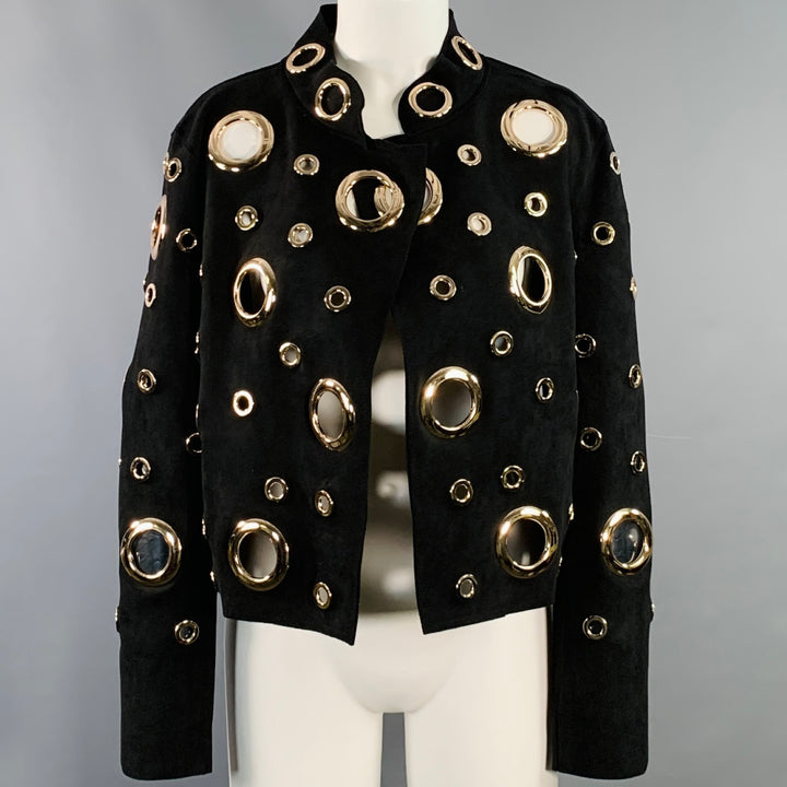 ALBERTO MAKALI Size M Black Gold Faux Suede Grommets Jacket