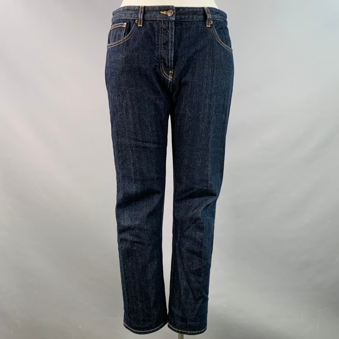 THE ROW Size 12 Blue Indigo Cotton Twill Contrast Stitch Tapered Selvedge Jeans