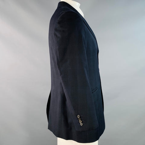 PRADA Size 42 Navy Charcoal Plaid Wool Single Breasted Notch Lapel Sport Coat