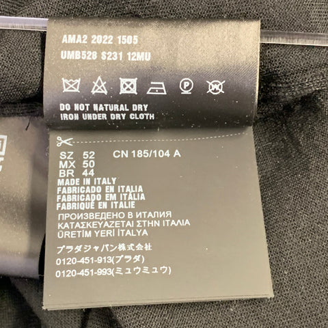 PRADA Size L Black White Jersey Logo Wool Long Sleeve Pullover