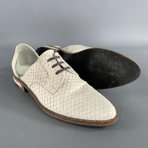 FREDA SALVADOR Size 5.5 White Leather Snake Embossed Embossed Pointed Toe Flats