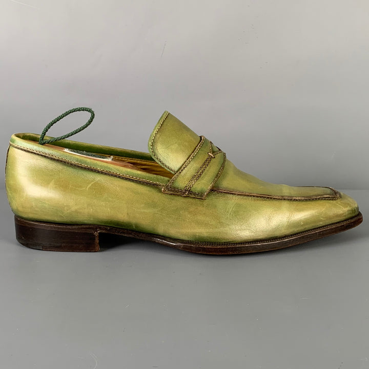 STEFANOBI Size 8.5 Green Leather Penny Loafers
