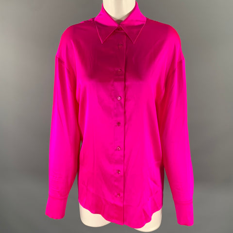 RETROFETE Size XS Pink Fuchsia Silk Spandex Button Up Shirt