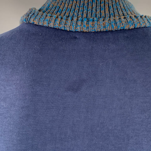 MISU A BARBE Size XL Navy Multi Color Color Block Cotton High Neck Pullover