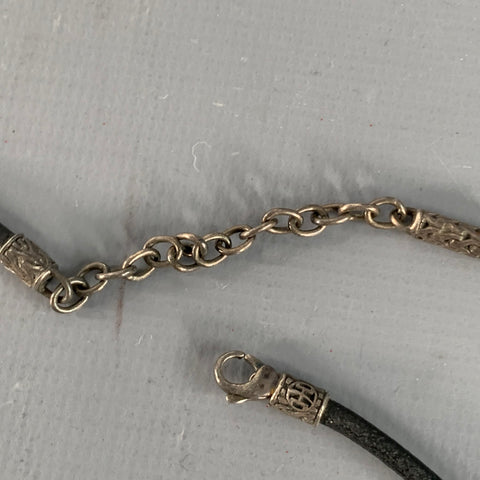JOHN HARDY Black Gunmetal Engraved Sterling Silver Leather Cord Necklace