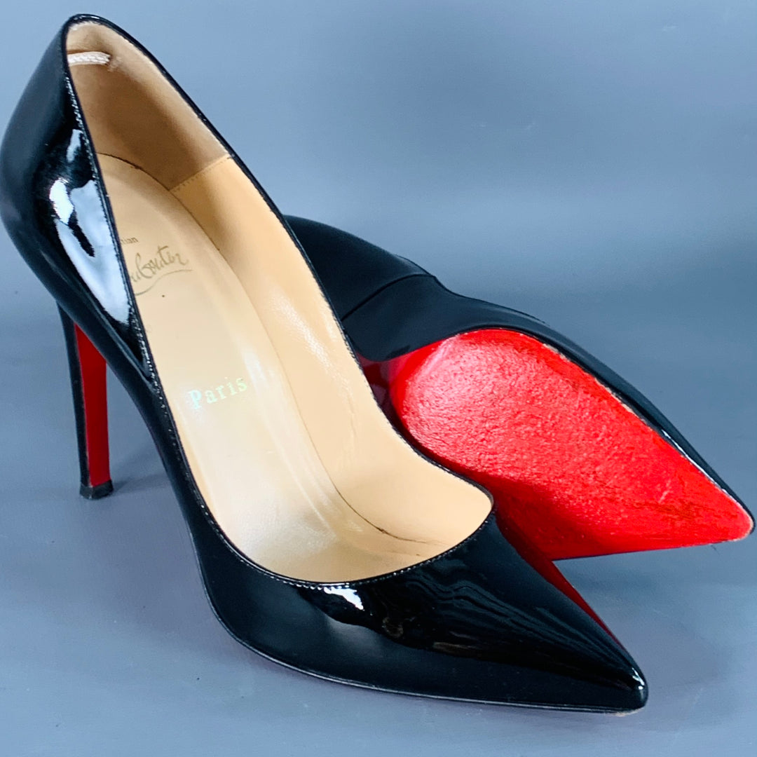 CHRISTIAN LOUBOUTIN Size 9.5 Pigalle Black Red Patent Leather Pointed Toe Pumps