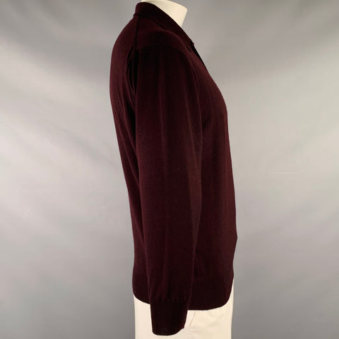 GRAN SASSO Size L Burgundy Wool Silk Polo Pullover