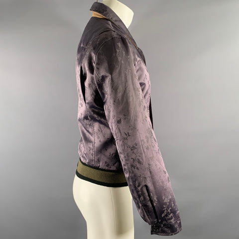 HAIDER ACKERMANN Taille M Blouson Bomber Jacquard Soie Violet Vert