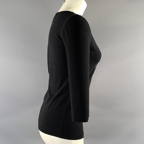 ESCADA Size S Black Silver Cotton Elastane Rhinestones Pullover Womens
