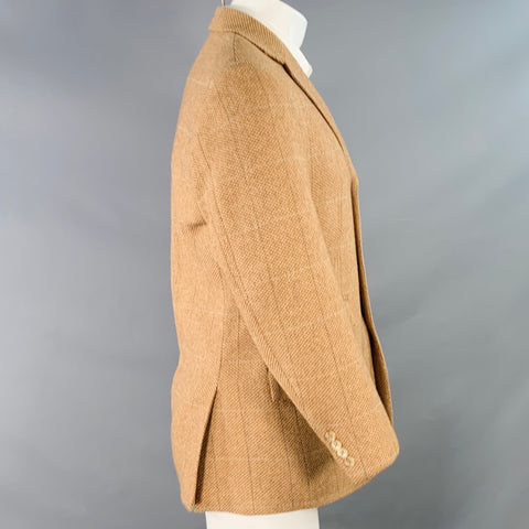 RALPH LAUREN Size 38 Regular Tan Brown Plaid Wool Angora Notch Lapel Sport Coat