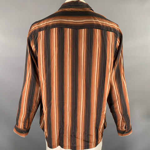 OUR LEGACY Size XL Brown Black White Stripe Viscose Rayon Long Sleeve Shirt