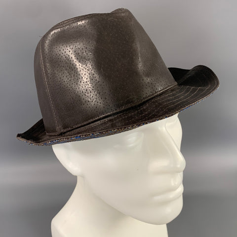 ETRO Size L Brown Grey Plaid Leather Hat