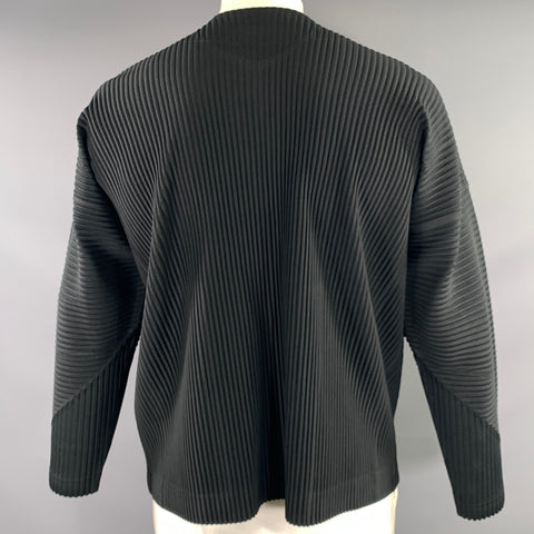 ISSEY MIYAKE Size L Black Pleated Polyester Snap buttons Cardigan