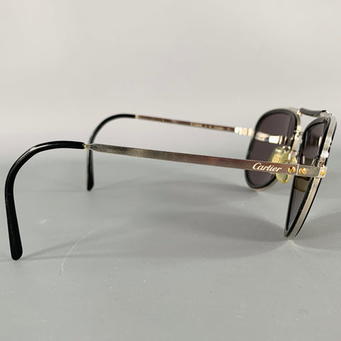 CARTIER Black Silver Metal Aviator Sunglasses