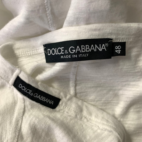 DOLCE & GABBANA Size S White Cream See Through Cotton Linen V Neck T shirt