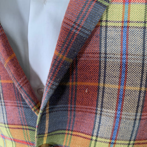 ETRO Size 38 Multi Color Plaid Linen Cotton Double Button Sport Coat