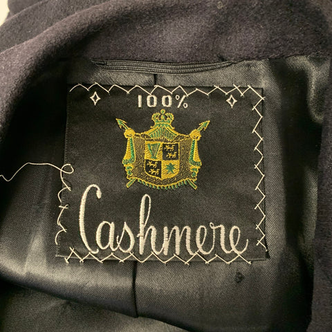 VINTAGE Size 44 Black Cashmere Notch Lapel Coat