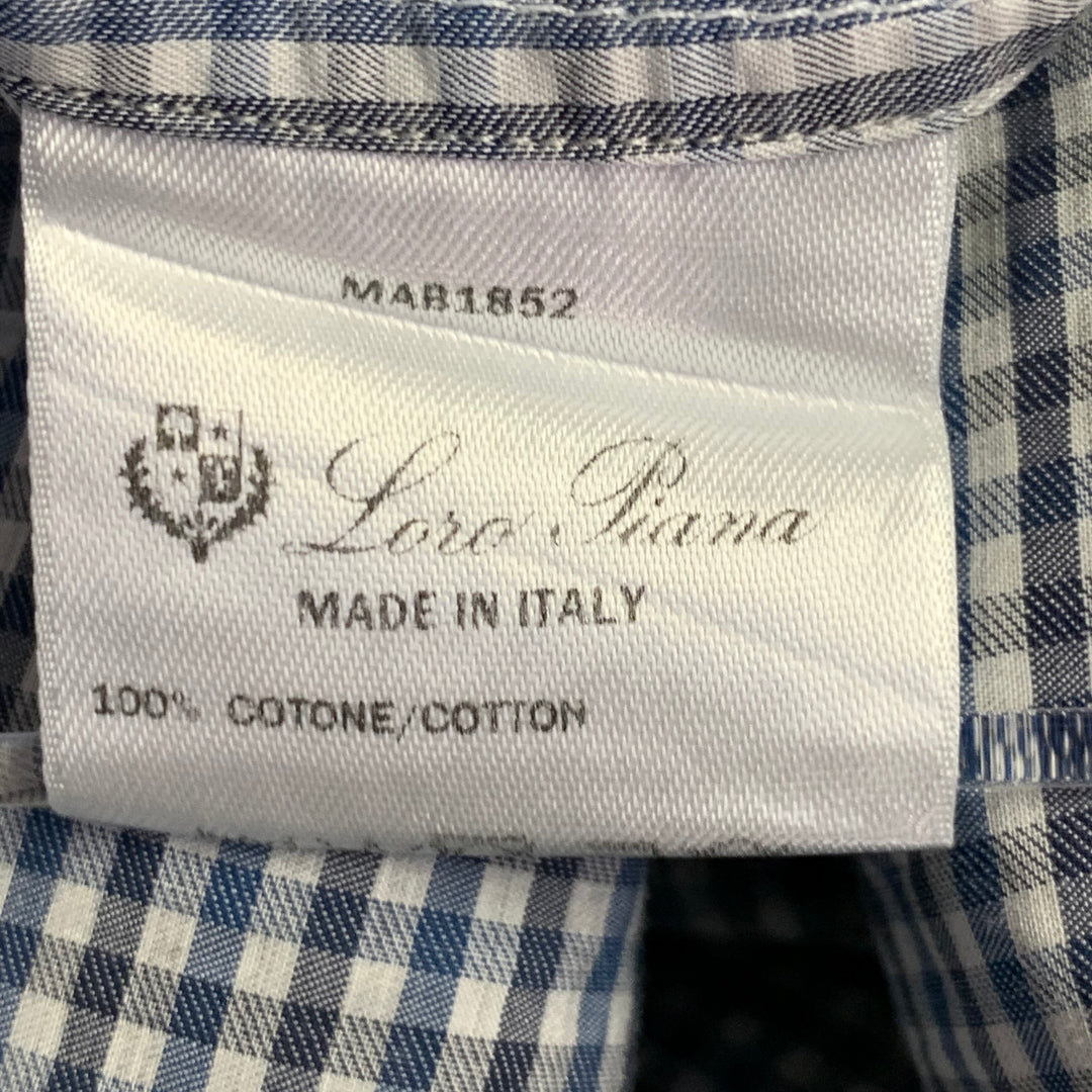 LORO PIANA Size XXL Navy Black White Gingham Cotton One Pocket Long Sleeve Shirt