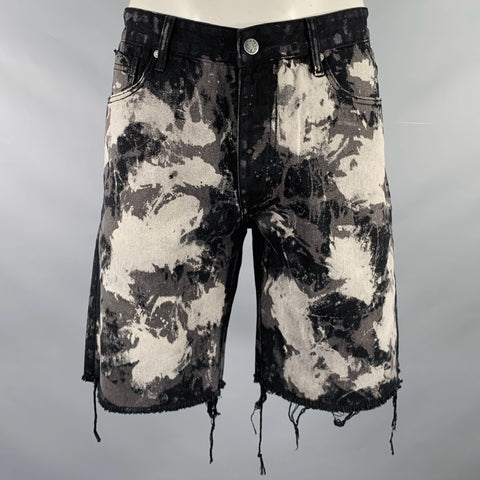 BILLIONAIRE BOYS CLUB Size 34 Black Grey Paint Splatter Raw Edge Shorts