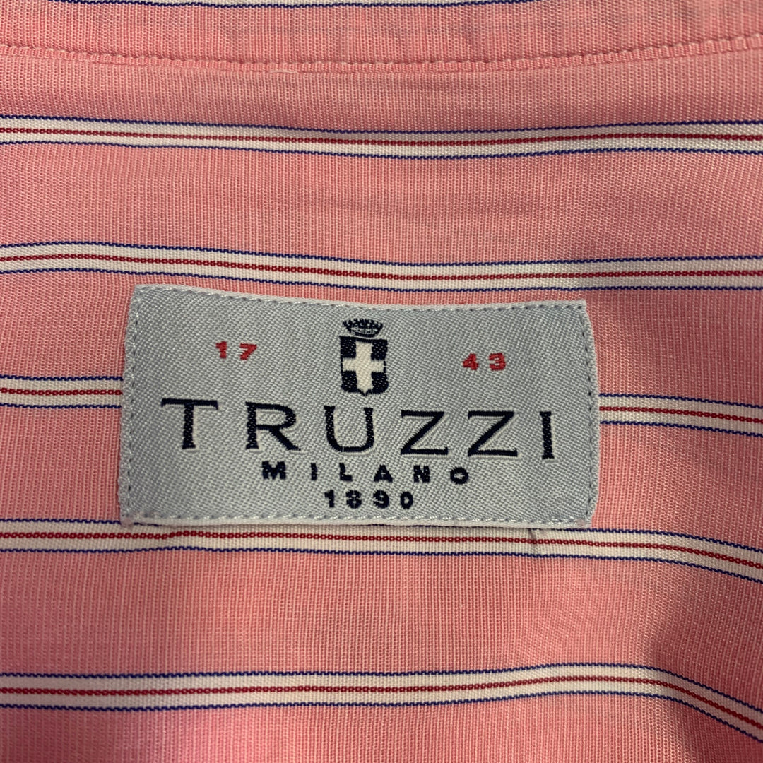 TRUZZI Size XL Pink White Stripe Cotton Spread Collar Long Sleeve Shirt