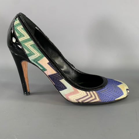 MISSONI Size 7.5 Purple Green Chevron Pumps