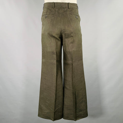YOHJI YAMAMOTO Size XL Green Wide Leg Dress Pants