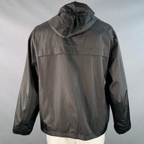 GRAILZ Size L Black Nylon Hooded Zip Pockets Jacket