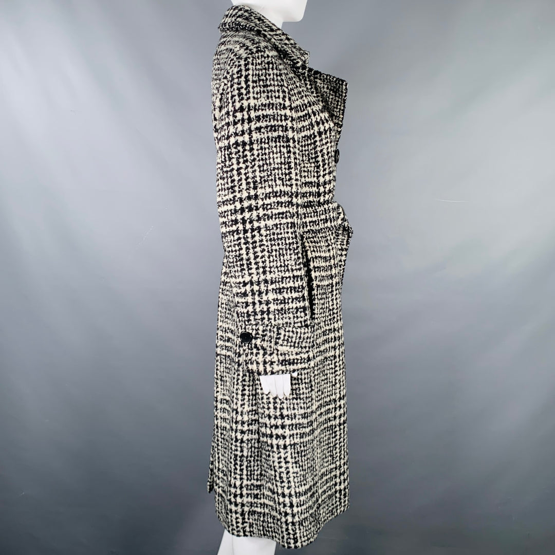 AKRIS Size 8 Black White Wool Blend Plaid Trench Coat