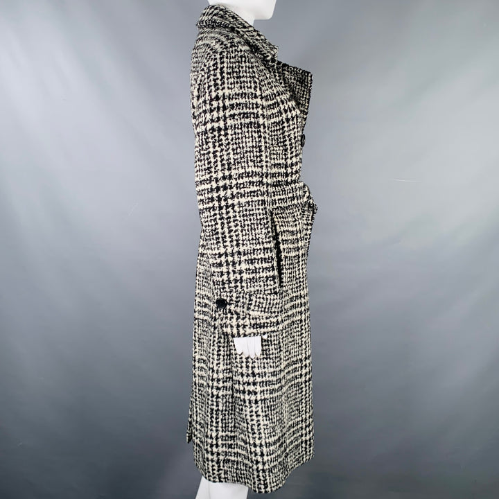 AKRIS Size 8 Black White Wool Blend Plaid Trench Coat