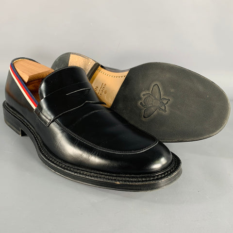 GUCCI Size 10.5 Black Contrast Trim Leather Penny Loafers