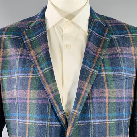 ETRO Size 48 Navy Multi Color Plaid Wool Cashmere Sport Coat
