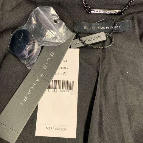 ELIE TAHARI Size S Grey Black Nylon Blend Plaid Double Breasted Coat