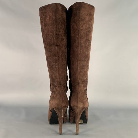 BARNEY'S CO-OP Size 9 Brown Suede Calf High Platform Stiletto Boots