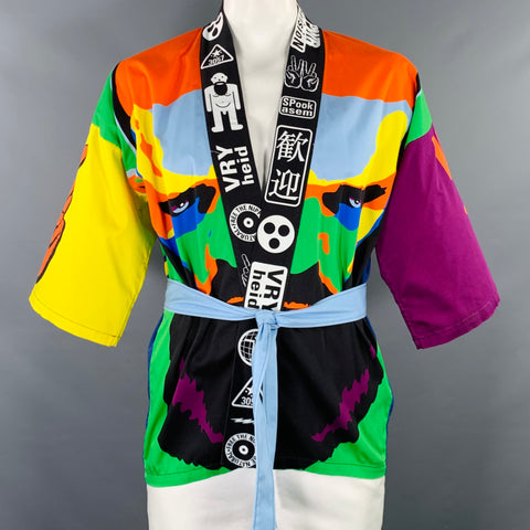 WALTER VAN BEIRENDONCK SS20 Size L Multi Color Color Block Cotton Kimono Cardigan