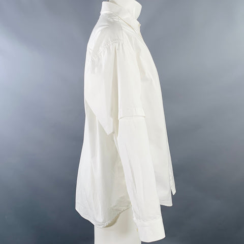 le PERE Size M White Logo Cotton Double Sleeve Long Sleeve Shirt