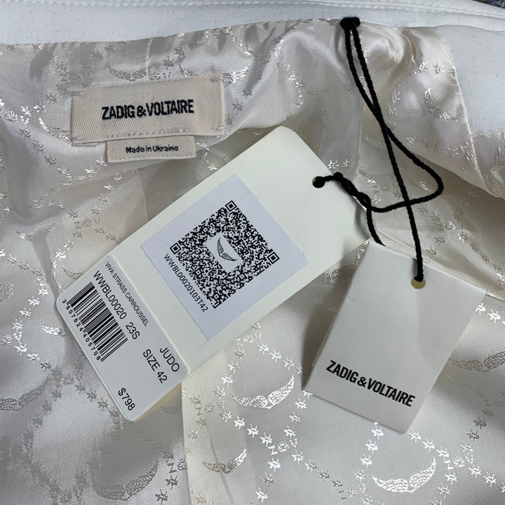 ZADIG & VOLTAIRE Size 42 Viva Strass Beige Studded Polyester Blend Peak Lapel Sport Coat