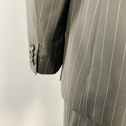 DOLCE & GABBANA Size 42 Black Grey Pinstripe Polyester Blend Suit