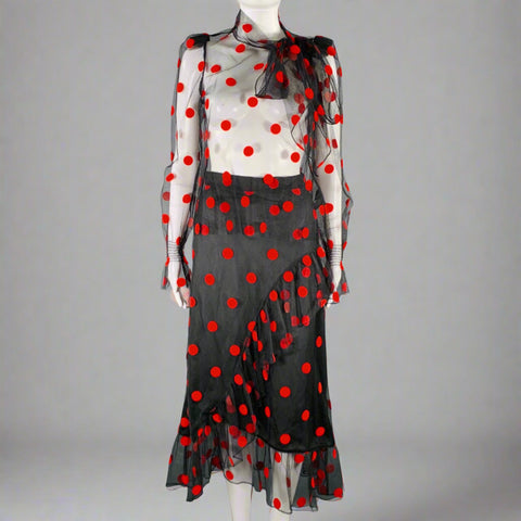 JIL STUART Size 2 Black Red Polyester Blend Polka Dot Bow Set
