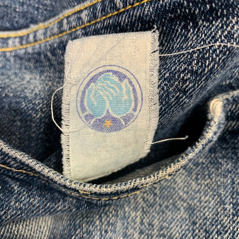 KAPITAL Size 29 Blue Distressed Cotton Straight Five Pockets Jeans