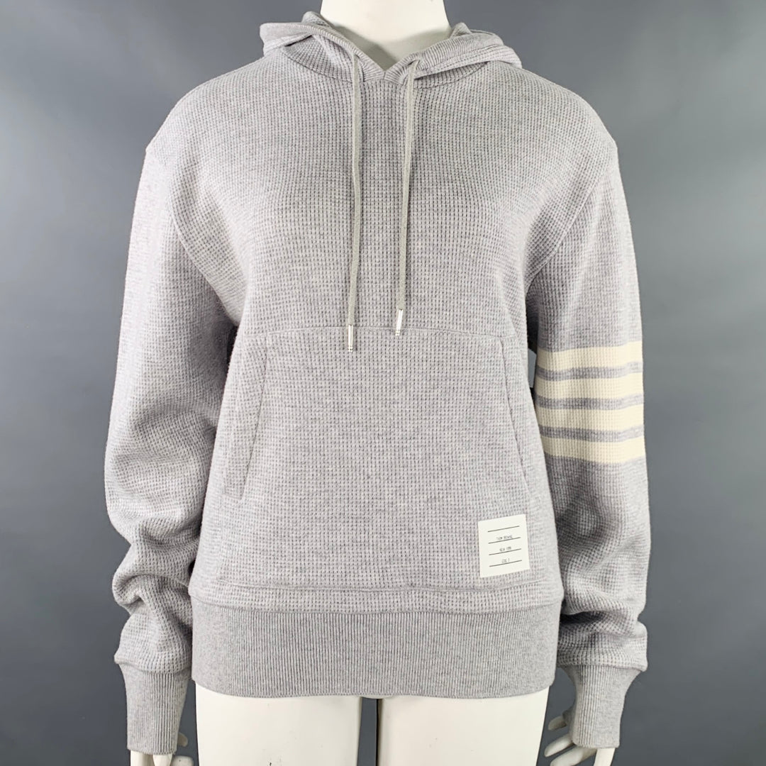 THOM BROWNE Size XL Grey Cream Cashmere Wool Waffle Hoodie Casual Top