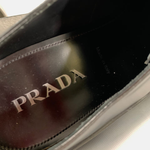 PRADA Size 12 Black Leather Derby Lace Up Shoes