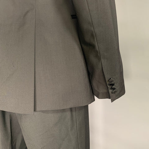 HUGO BOSS Chest Size 44 Black Solid Viscose Notch Lapel 38 34 Tuxedo