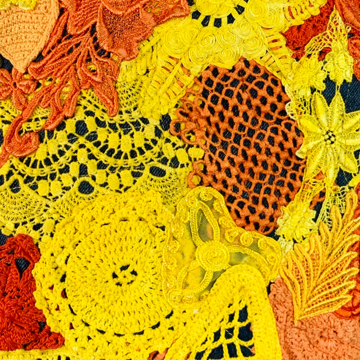 EARTHLING VIP Size XL Poetic Lust Blue Orange Yellow Lace Crochet Cotton Snaps Vest