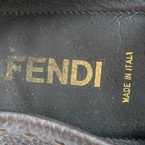 FENDI Size 8.5 Brown Pebble Grain Leather Drivers Loafers