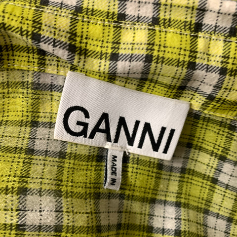 GANNI Size L Yellow White & Black  Plaid Button Up Blouse