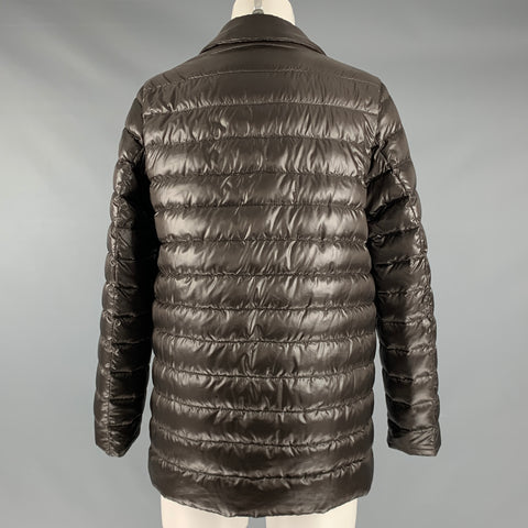 HERNO Size 4 Brown Nylon Padded Double Breasted Jacket