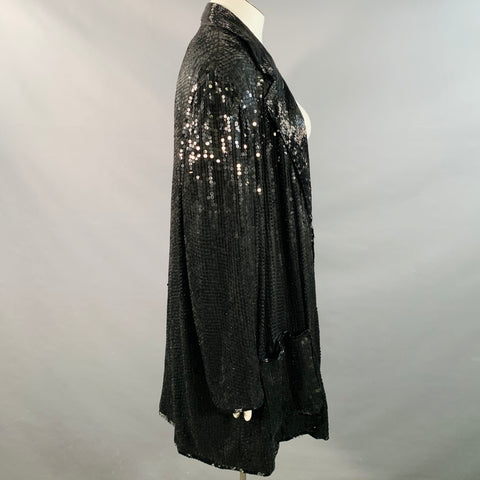JUDITH ANN CREATIONS Vintage Size XL Black Silk Beaded Sequined Open Front Jacket Blazer