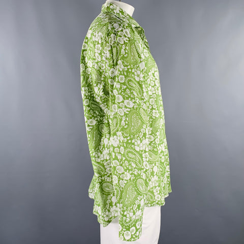 BARNEY'S NEW YORK Taille XL Chemise en coton à manches longues Vert Blanc Paisley